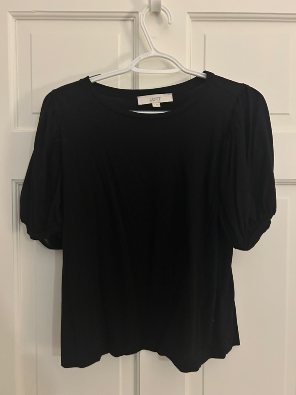 LOFT Black Puff Sleeve Crew Neck Tee